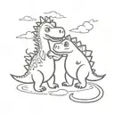 cute dino being dragged by another cute dino tattoo design idea
