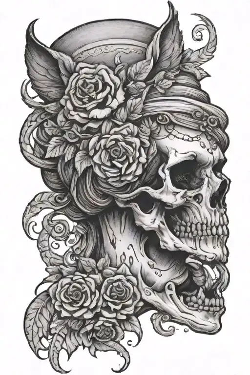 catrine whith hand and skull  tattoo design idea