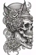 catrine whith hand and skull  tattoo design idea