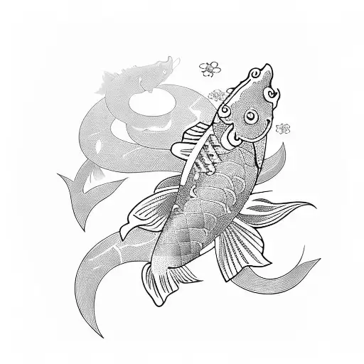 koi fish with bunch flowers tattoo design idea