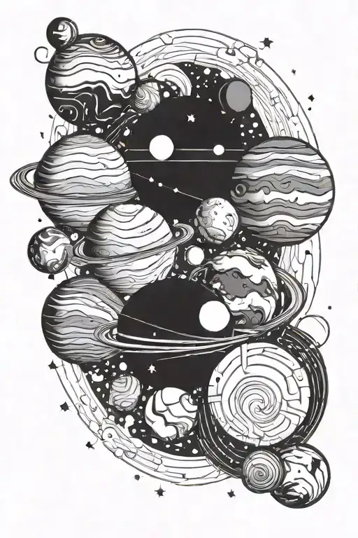 planets in line  plus milky way tattoo design idea