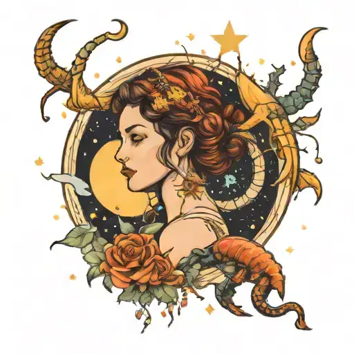 tarot scorpio goddess with scorpio star constellation  tattoo design idea