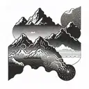 Mountain range horizontally, top and bottom ornament. tattoo design idea