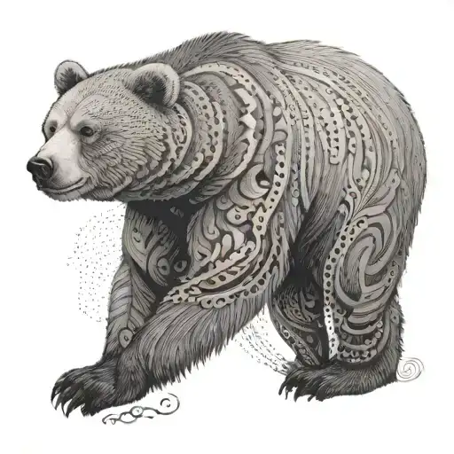 big gentle bear with little ermine on his side tattoo design idea