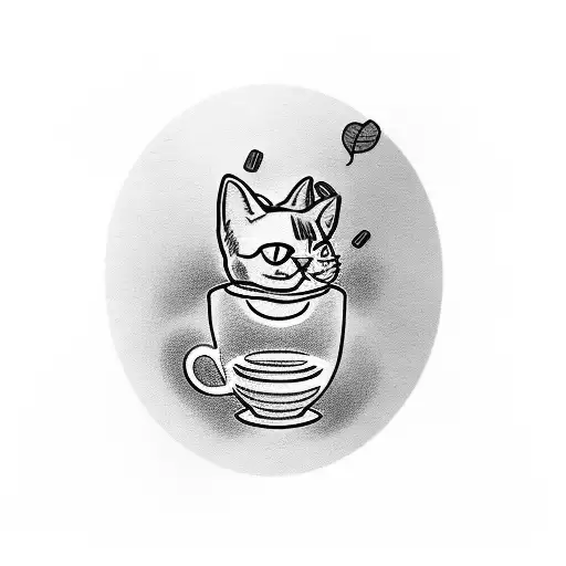Coffee cup with cat silhouette tattoo design idea
