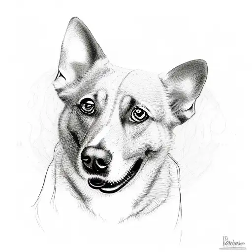 Musical dog portrait tattoo design idea