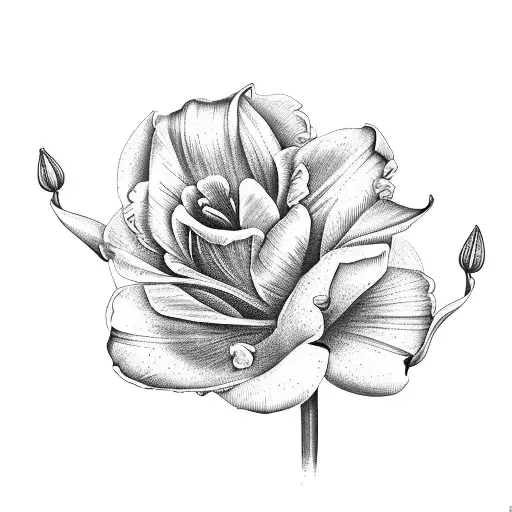 tulips, lilies, roses bouquet  tattoo design idea