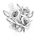 tulips, lilies, roses bouquet  tattoo design idea