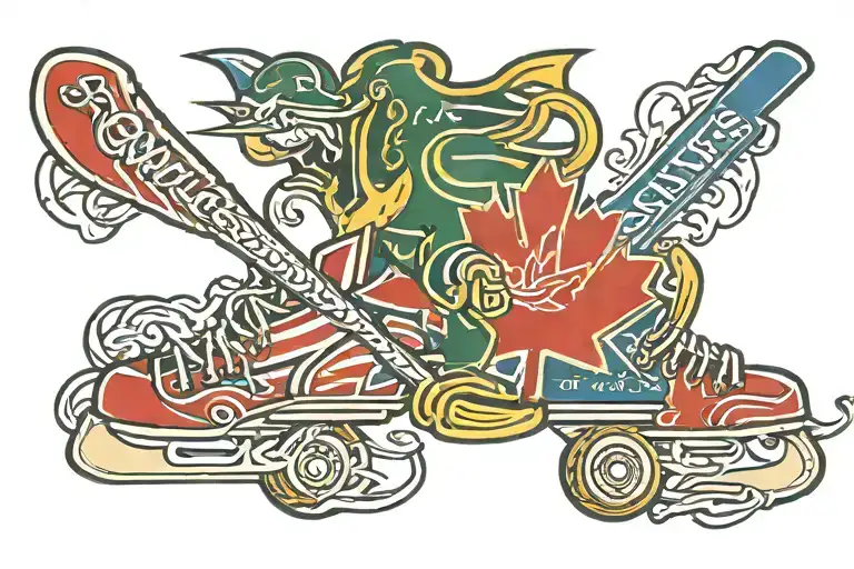 Vancouver Canucks skate logo intertwined with Canada flag tattoo design idea