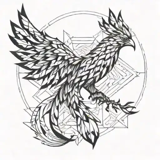 geometric phoenix bird tattoo design idea