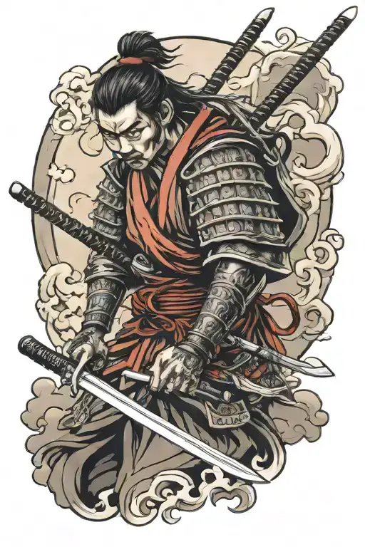 samurai warrior wielding a sword tattoo design idea