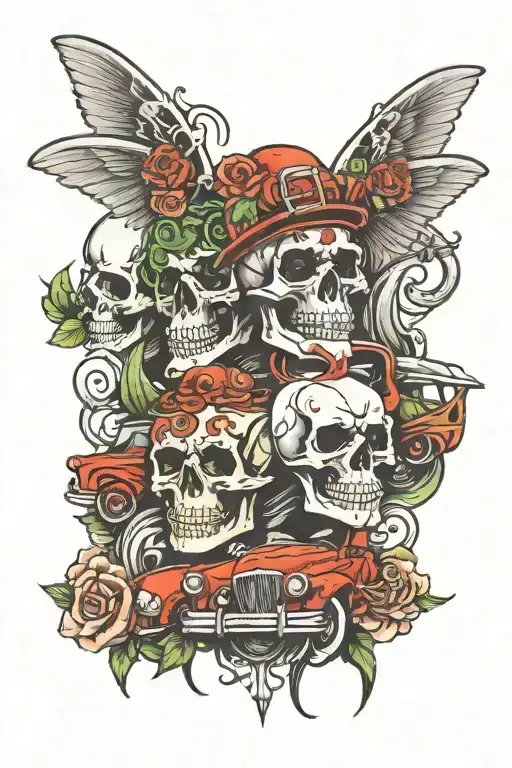 cars and skulls and irish design tattoo design idea