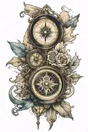 Create a tatto with a realistic compass surrounded by sea and mountains tattoo design idea