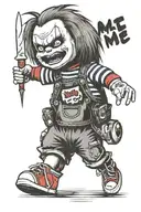 chucky doll and rugrat chucky with the words me vs me tattoo design idea