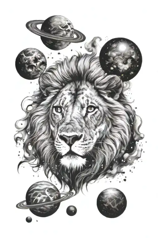 I would want a realistic lions head surrounded by a galaxy with stars and planets. A black and white sleeve/half sleeve tattoo design idea
