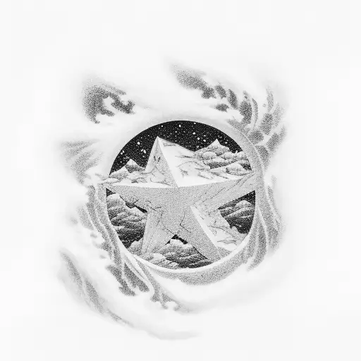 top of the snowy mountain, venus star, big sea waves, rose tattoo design idea