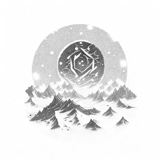 top of the snowy mountain, venus star, big sea waves, rose tattoo design idea
