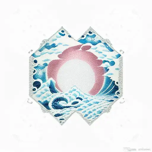 top of the snowy mountain, venus star, big sea waves, steel chains tattoo design idea