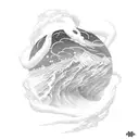 top of the snowy mountain, venus star, big sea waves, steel chains tattoo design idea