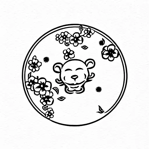 Cherry Blossom with happy  chinese zodiac monkey tattoo design idea