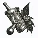 night, street,flashlight, pharmacy mortar and pestle tattoo design idea