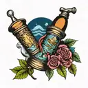 night, street,flashlight, pharmacy mortar and pestle tattoo design idea