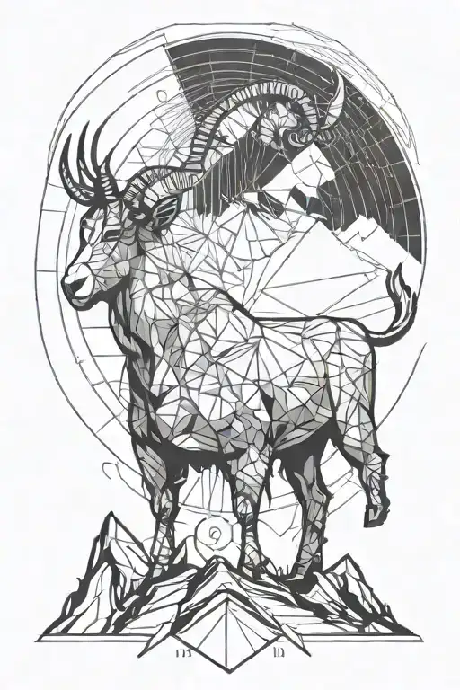 mountain goat standing proudly and sun rising its rays on it and number 111 tattoo design idea