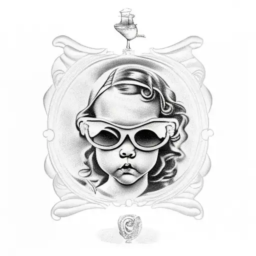 cherub with wine glass and wearing sunglasses tattoo design idea