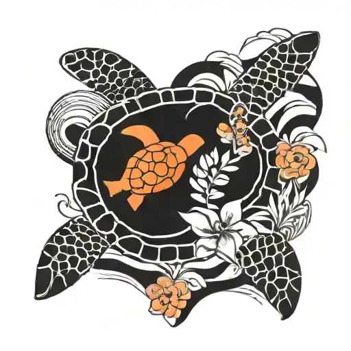 to a sensitive heart that represents the deep feelings of a person] [On a background of black and white stripes, various elements from nature appear: a sea turtle, a dolphin, tattoo design idea