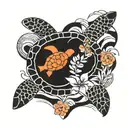 to a sensitive heart that represents the deep feelings of a person] [On a background of black and white stripes, various elements from nature appear: a sea turtle, a dolphin, tattoo design idea