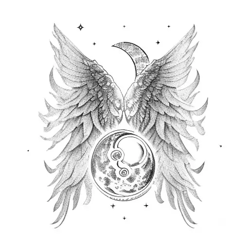 moon,wing,love,strength,higherself tattoo design idea