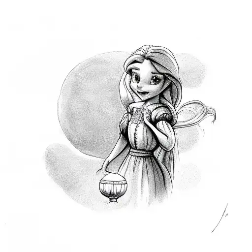 Child rapunzel watching the laterns tattoo design idea