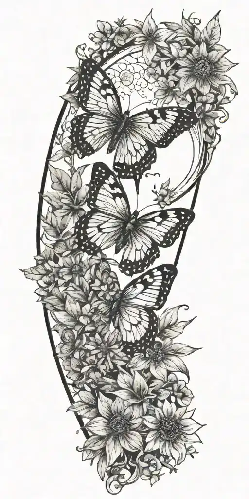 nature  butterfly plants girlie moon sun tattoo design idea