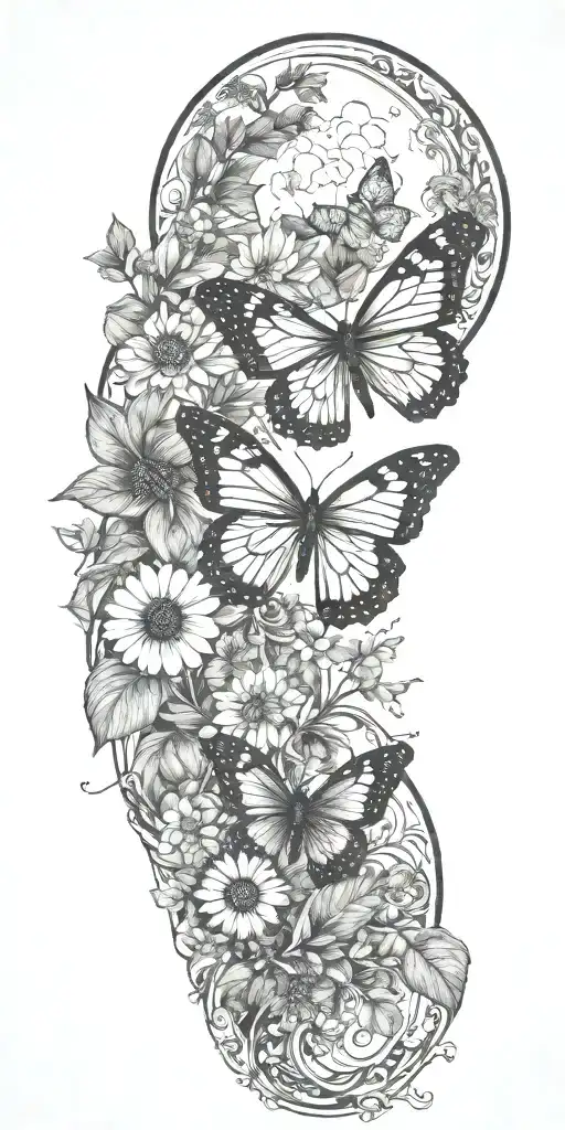nature  butterfly plants girlie moon sun tattoo design idea