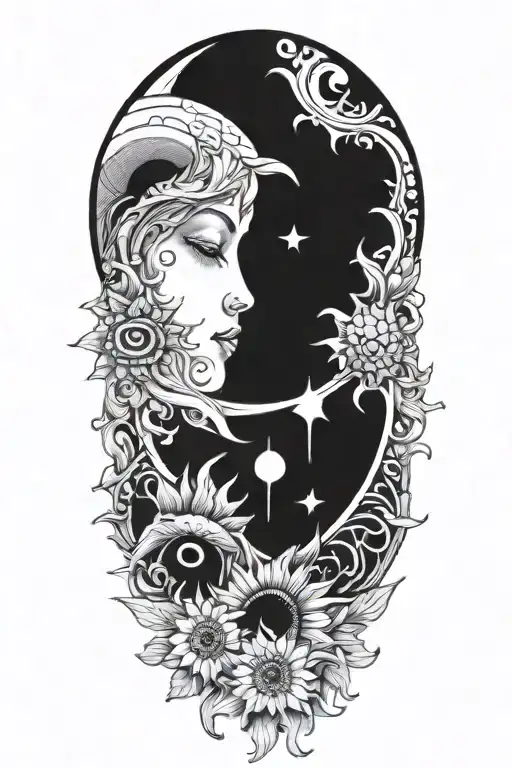 moon sun tattoo design idea