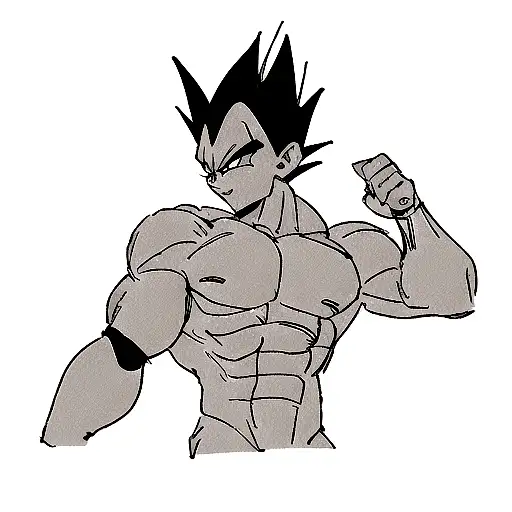create a black and grey dragonball Z tattoo full sleeve with Freeza at the shoulder, vegeta on the tricep, evil kid buu  tattoo design idea