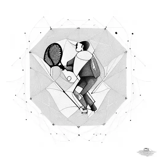 geometric tattoo inside each figure a stage of my life: tennis, guitar, violin, software, ping pong, party, love tattoo design idea