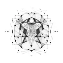 geometric tattoo inside each figure a stage of my life: tennis, guitar, violin, software, ping pong, party, love tattoo design idea