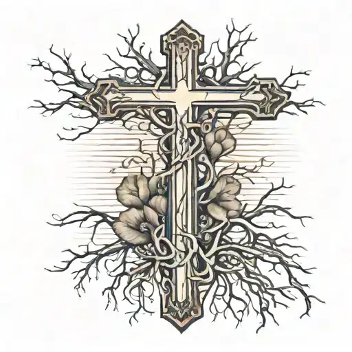  realistic cross with roots going down  tattoo design idea