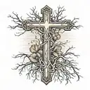  realistic cross with roots going down  tattoo design idea