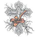  realistic cross with roots going down  tattoo design idea
