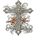  realistic cross with roots going down  tattoo design idea