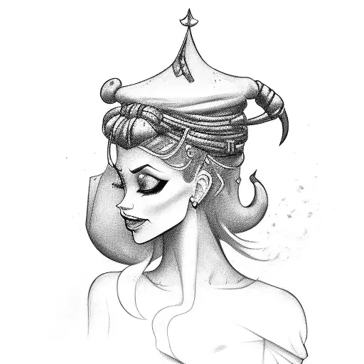 genie lady exiting vial tattoo design idea
