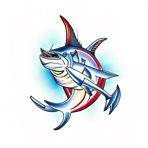 A marlin wrapped around an anchor tattoo design idea