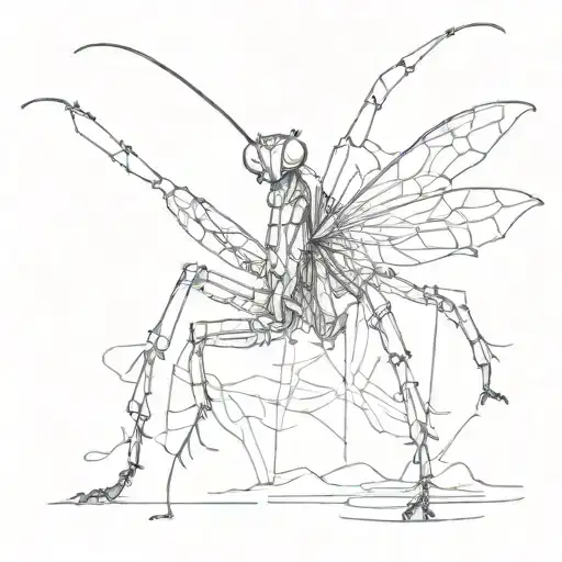 mantis line drawing tattoo design idea
