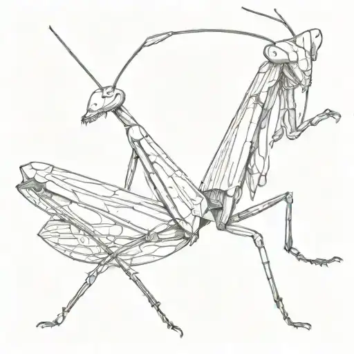 Praying mantis, top view, fine line tattoo tattoo design idea