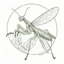 Praying mantis, top view, fine line tattoo tattoo design idea