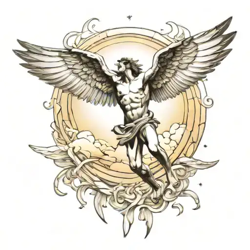 Icarus tries to reach for the sun as it falls from the sky tattoo design idea