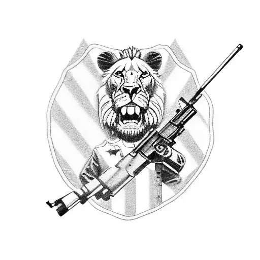 Gun m16 with Israeli flag on a dancing floor and a lion cub and the date 11.07.23 tattoo design idea