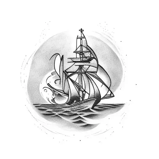 Design a tattoo with a burning ship as the centerpiece, symbolizing Cortés' legendary decision to burn his ships during  tattoo design idea